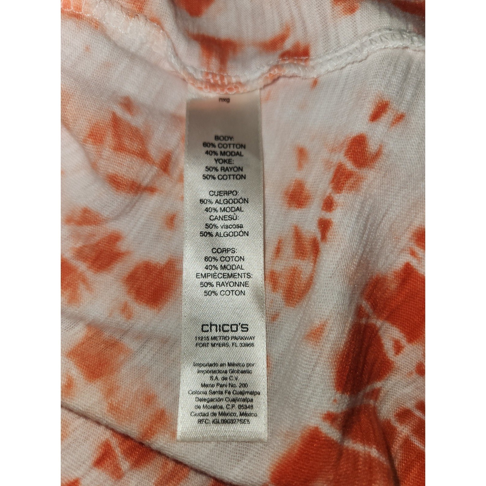 Women’s sz L Chicos Zenergy sz 2 Athletic White Orange Short Sleeved T Shirt