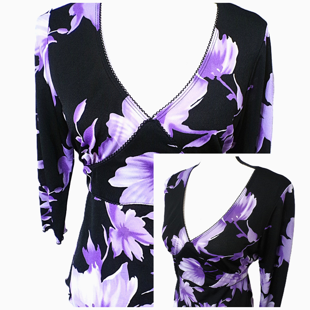 Y2k Babydoll top S Black deep Purple Floral Lace Ties Fairygoth Vampy Whimsigoth