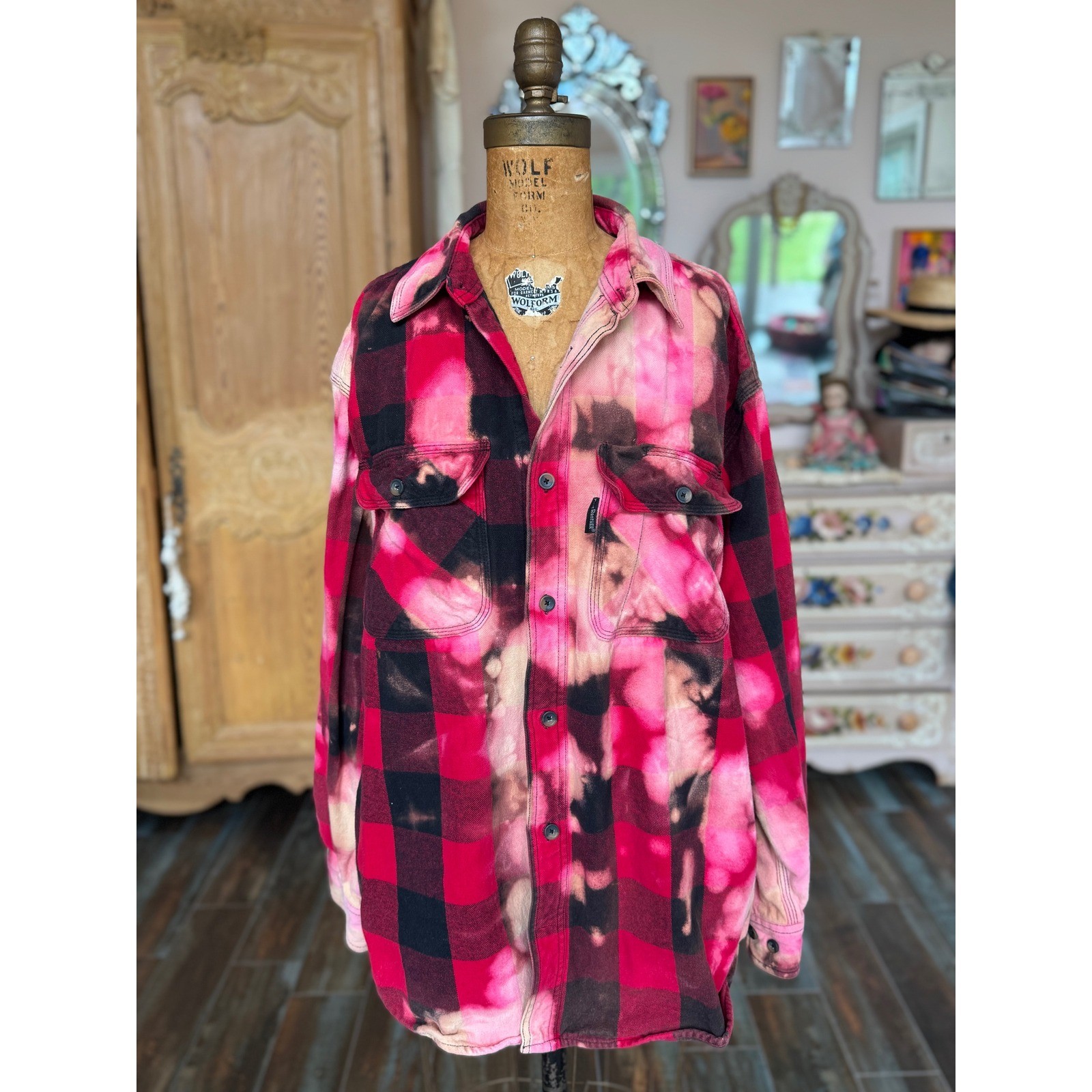 Rainbow Umbrella Pride Bleached Shacket Coat XL Art Wear