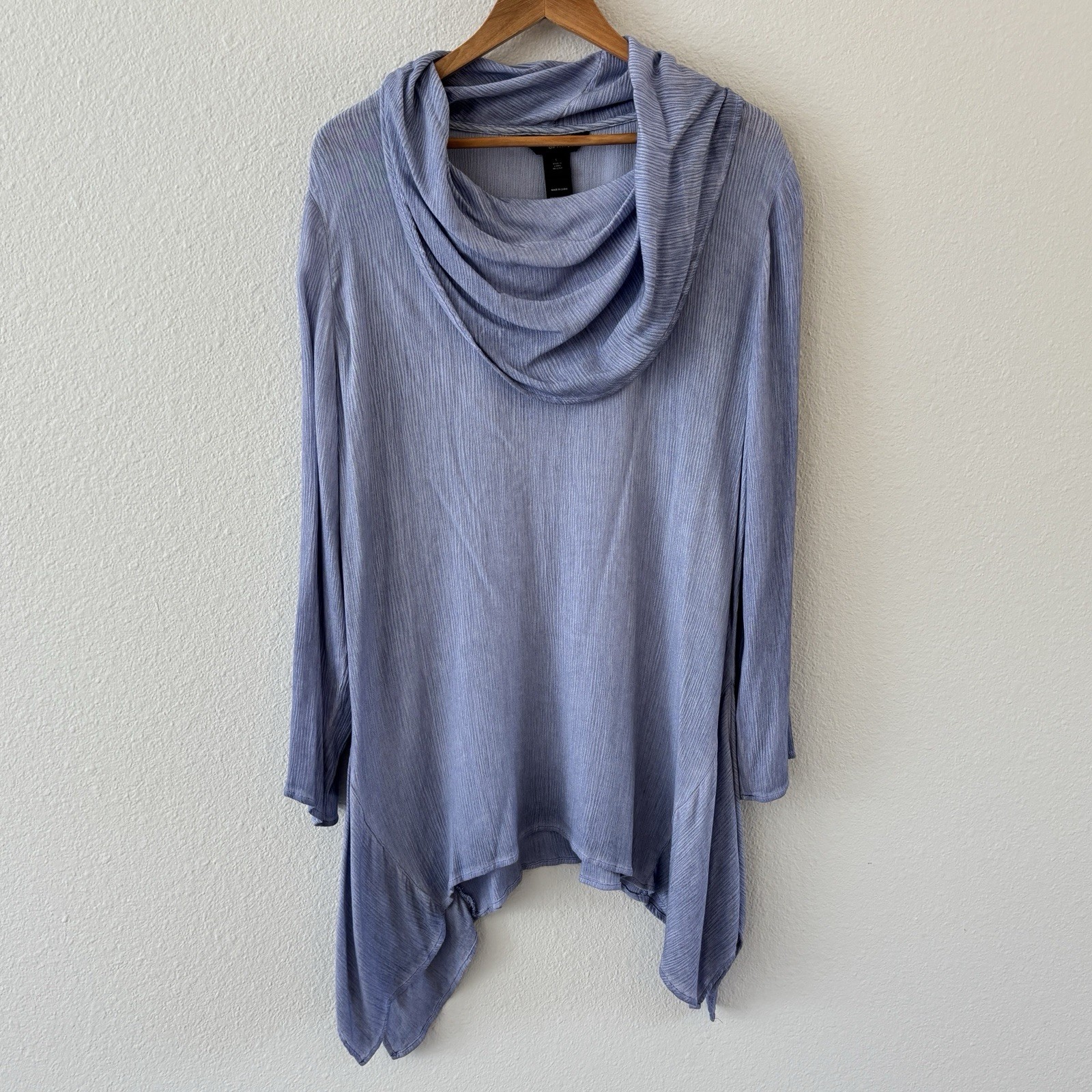 Ali Miles Asymmetrical Cowl Neck Tunic Top Womens L Periwinkle Lagenlook