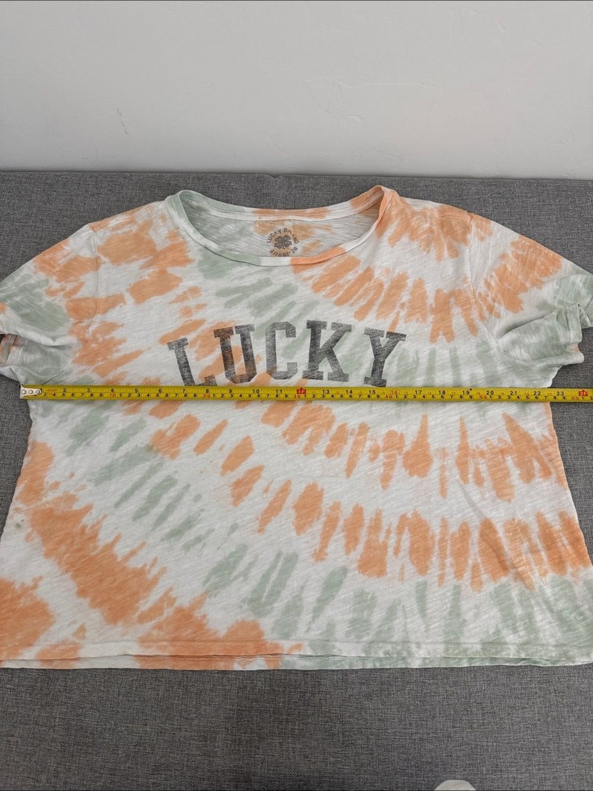 Lucky Brand Green & Peach Tie-Dye Crop Tee