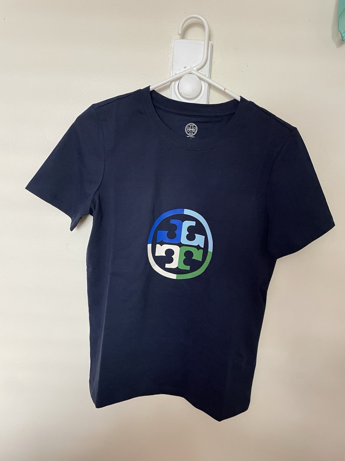 NWT TORY BURCH Navy Color Block Logo T-Shirt Size XS 82108