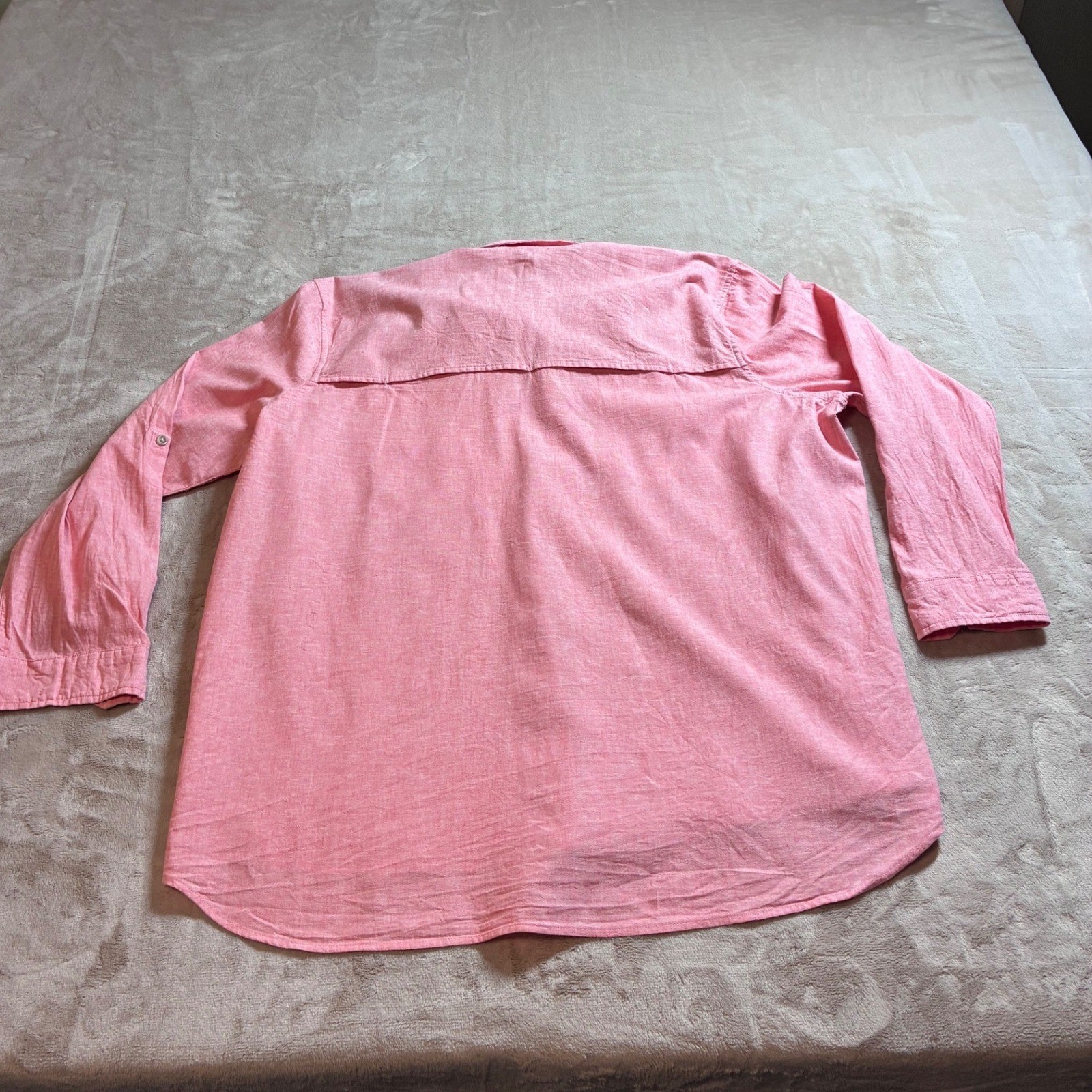 Eddie Bauer Modern Classic Fit Cotton Linen Mesh Back Shirt Pink Button Down 2XL