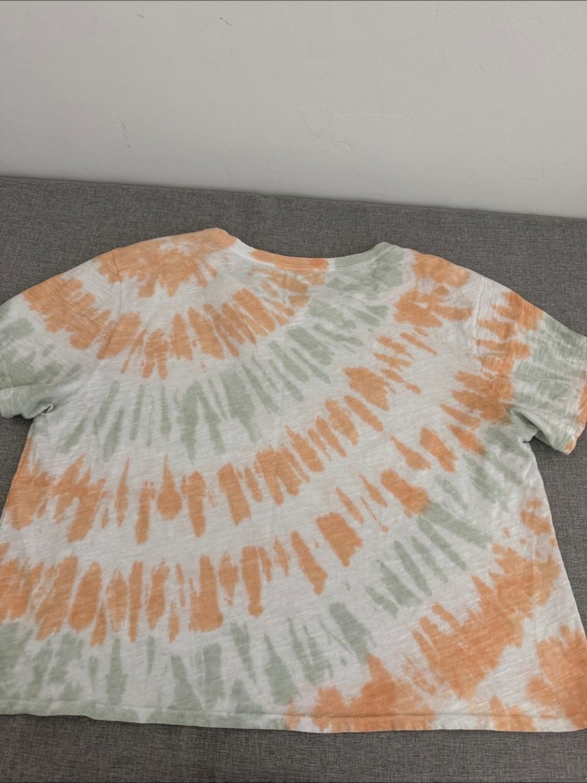 Lucky Brand Green & Peach Tie-Dye Crop Tee