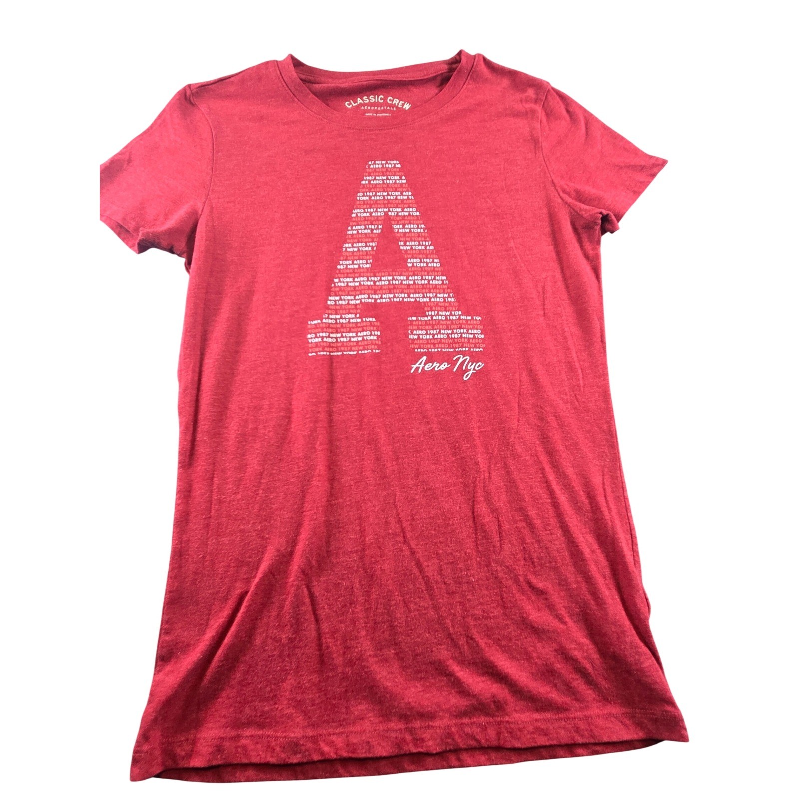 Aeropostale Classic Crew Red Heather Graphic T-Shirt Womens Medium Aero NYC Logo