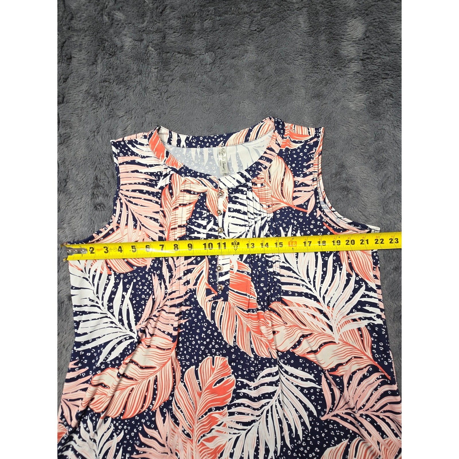 Perception Concept Tropical Palm Leaf Sleeveless Blouse Navy Coral XL 0248