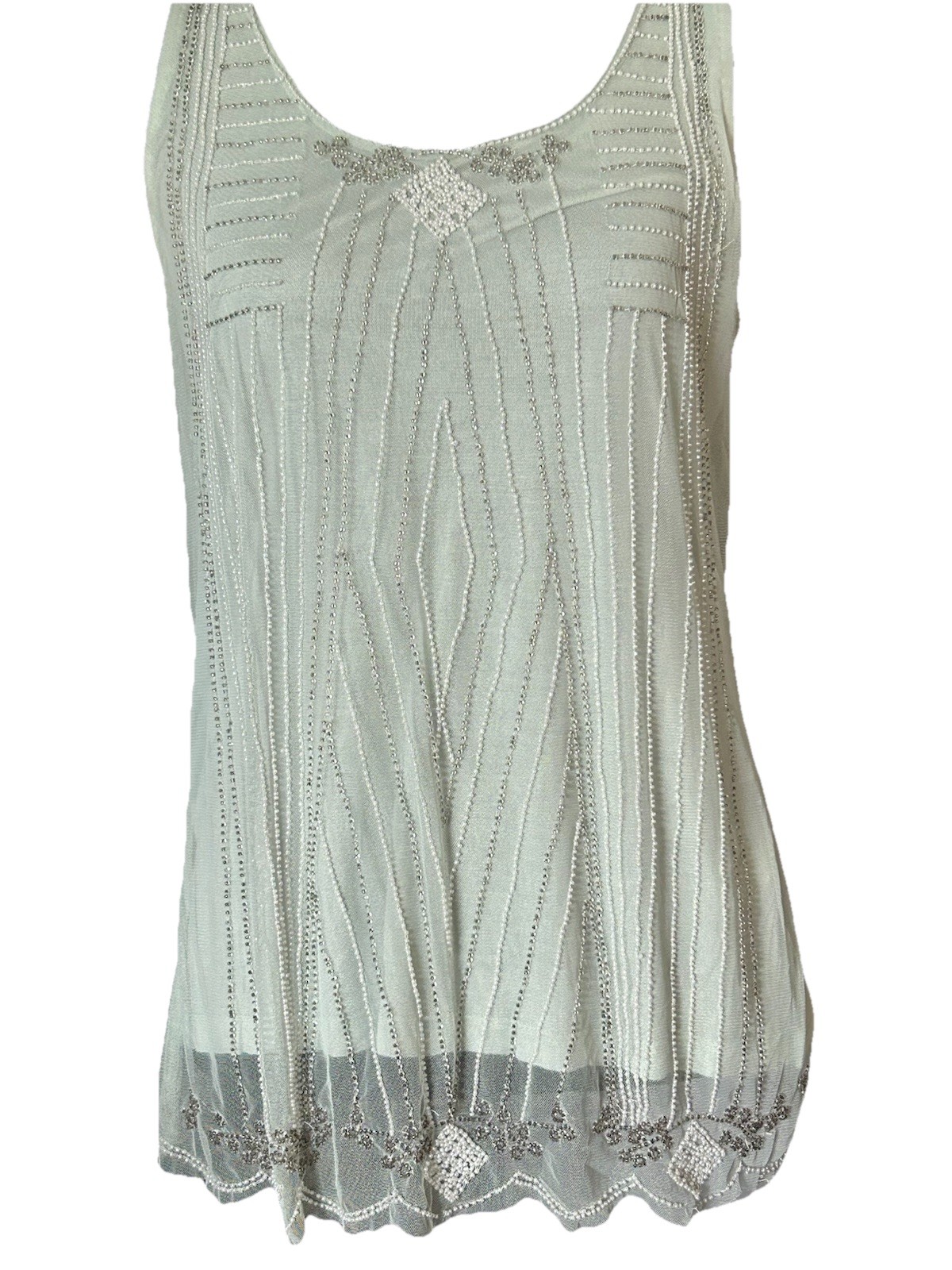 Sleeveless Beaded Fairy Whimsical Mesh Top Mint Green H&M Ornate SZ M **READ**