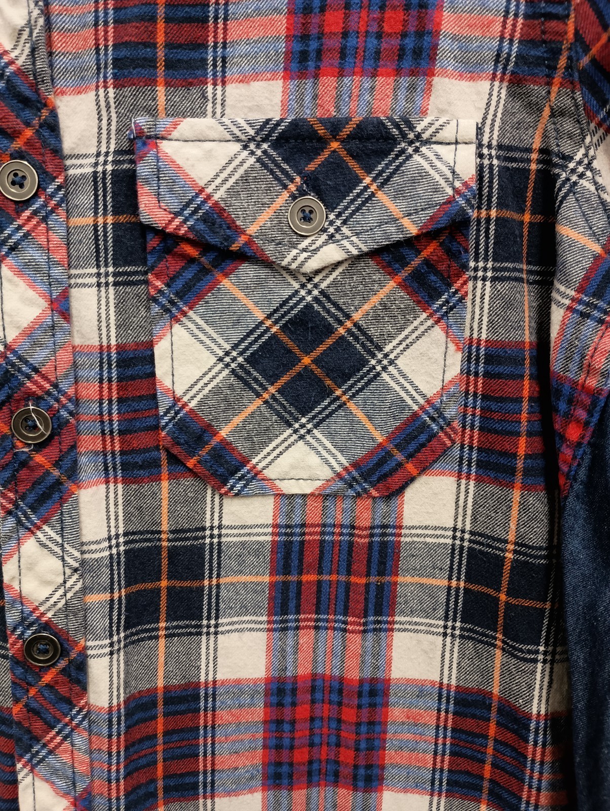 Vintage Havana BOHO Shirt Womens Small Plaid Flannel Chambray Long Sleeve
