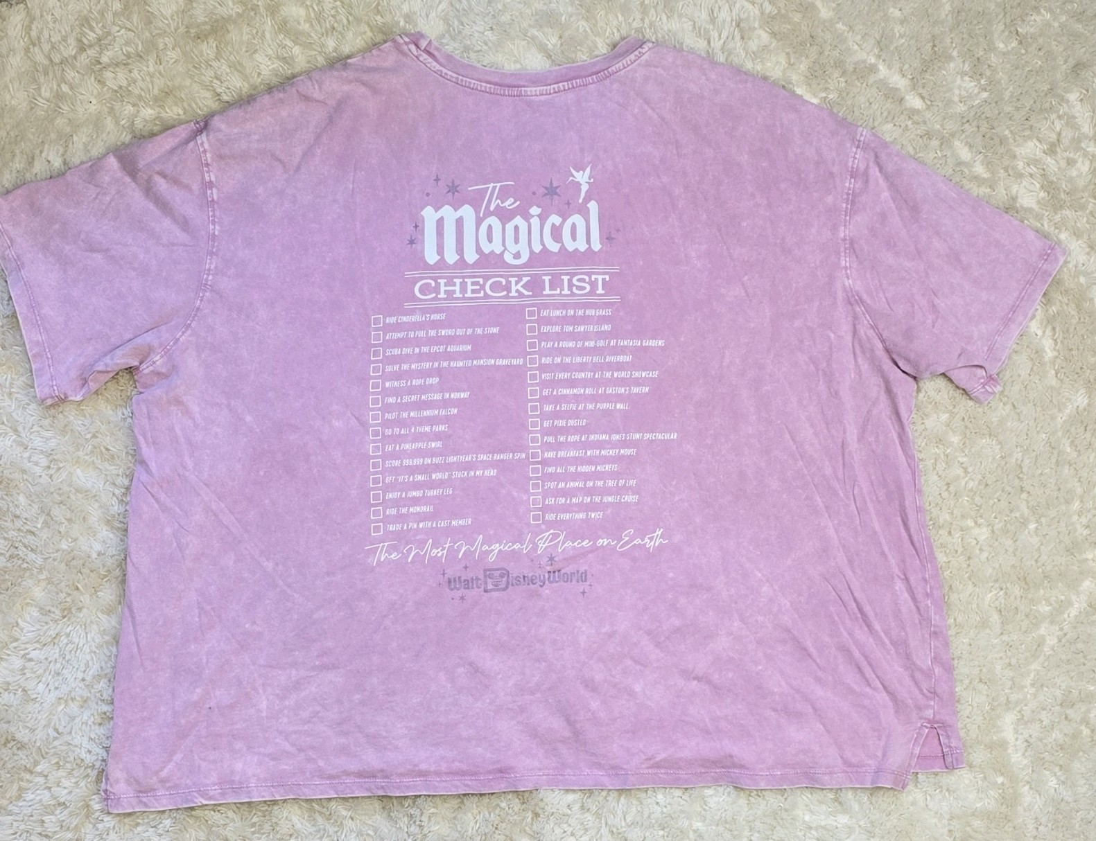 ​Walt Disney World T-Shirt 1X Pink Mineral vtg Wash Parks Icon Magical Checklist