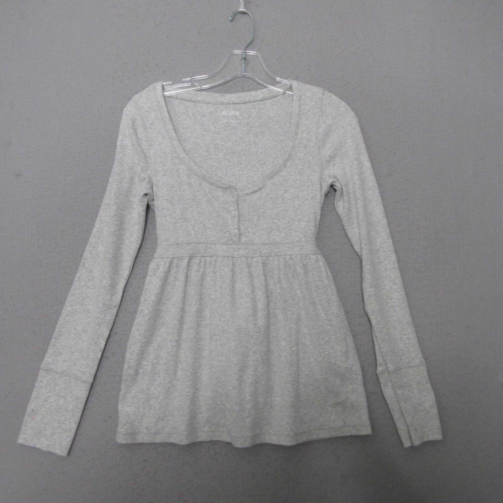 Hollister Top Small Gray Henley Babydoll Y2K Ribbed Tie Back Coquette Layer