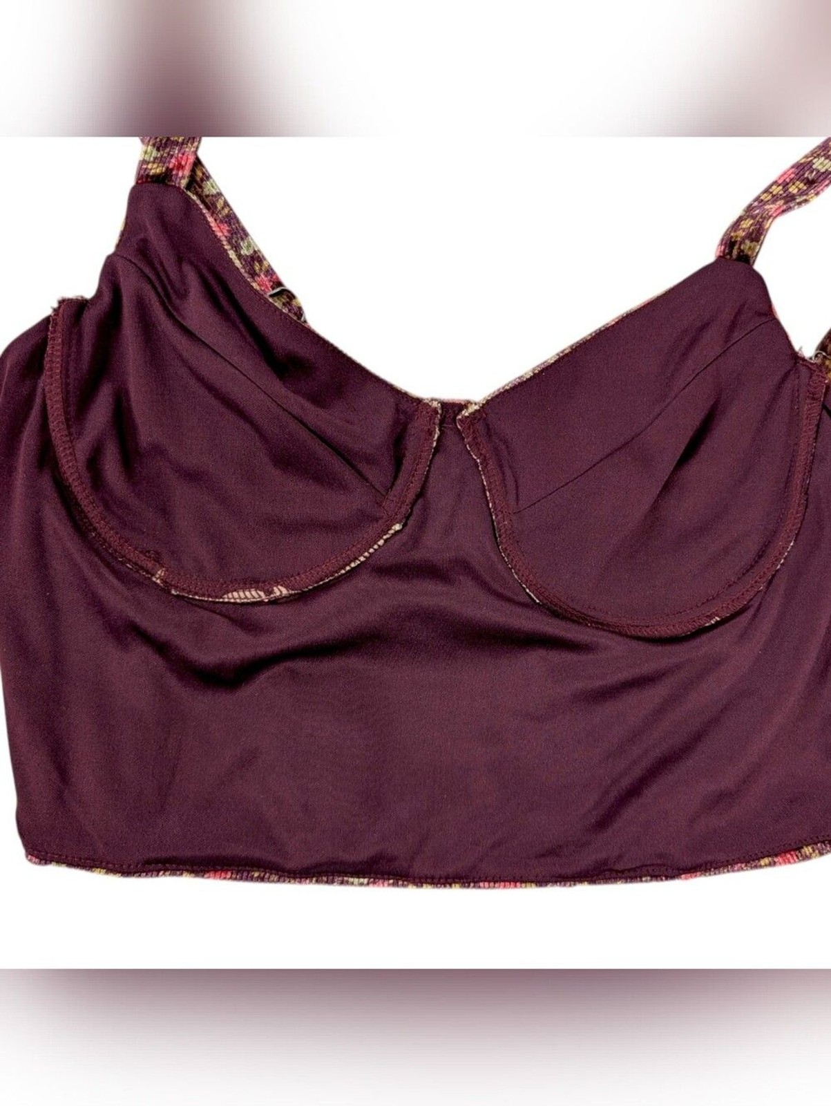 Tillys Full Tilt Velvet Bustier Crop Top XL Burgundy Red Ribbed Corduroy Floral