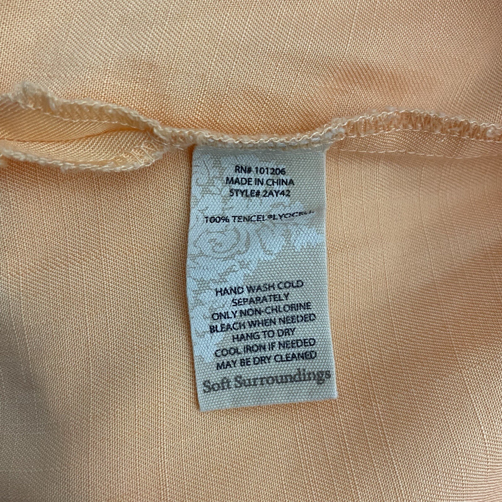 Soft Surroundings Womens Georgica Tencel Top Size XS Peach Orange 3/4 Sleeve