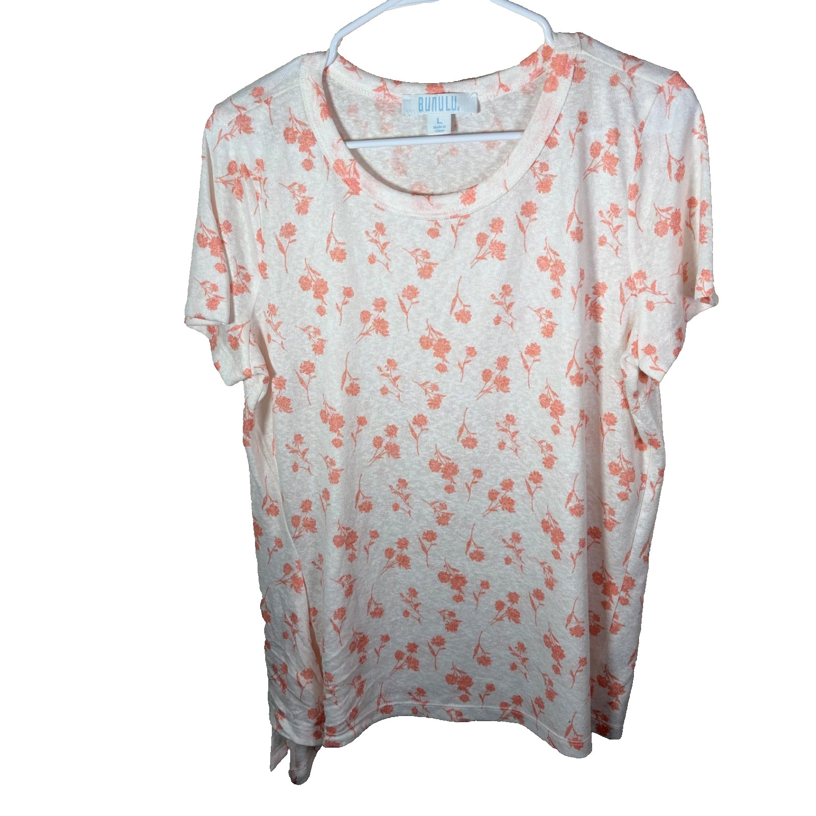 Bunulu T-Shirt Women’s Large Floral Round Neck Short Sleeve Tie Casual Top