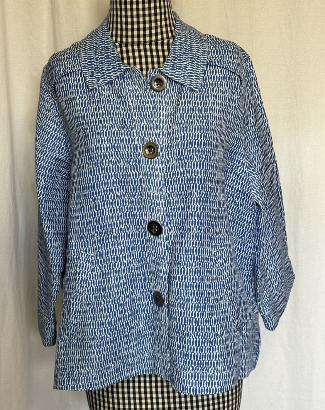 Christopher & Banks Blue All over Pattern Linen Blend Shirt Jacket Big Button M