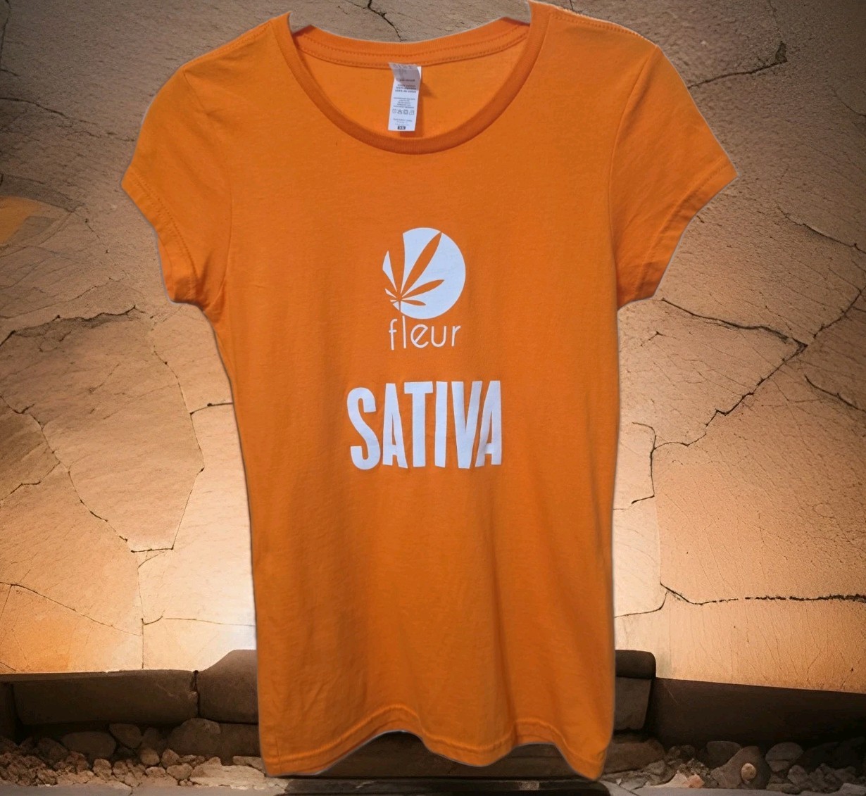 Fleur Cannabis Sativa Women’s Fitted T-Shirt Orange Graphic 100% Cotton XS
