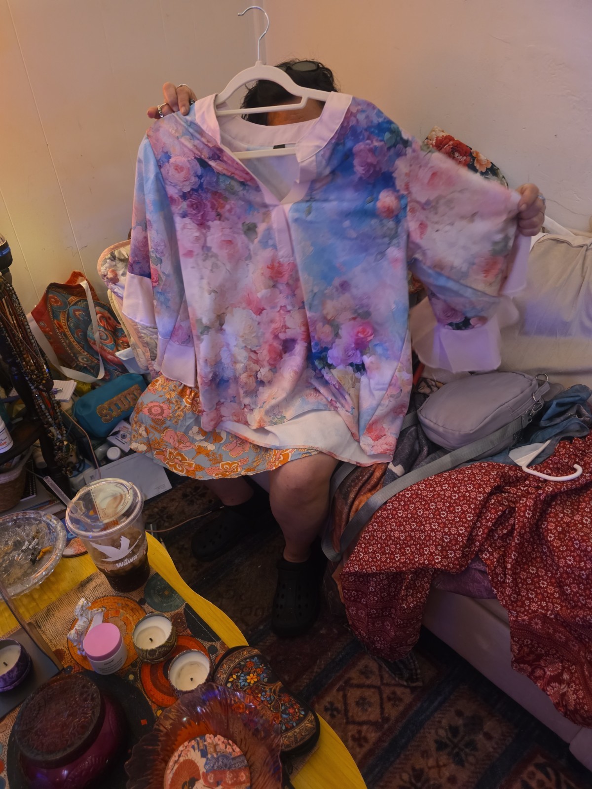 Multicolor Floral Womans Blouse Size XL Mid Length Sleeves V-Neck