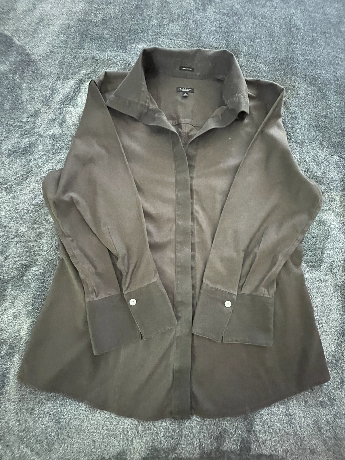 TALBOTS Women’s Shirt Top Blouse Size 14 Brown LONG SLEEVE Wrinkle Resistant