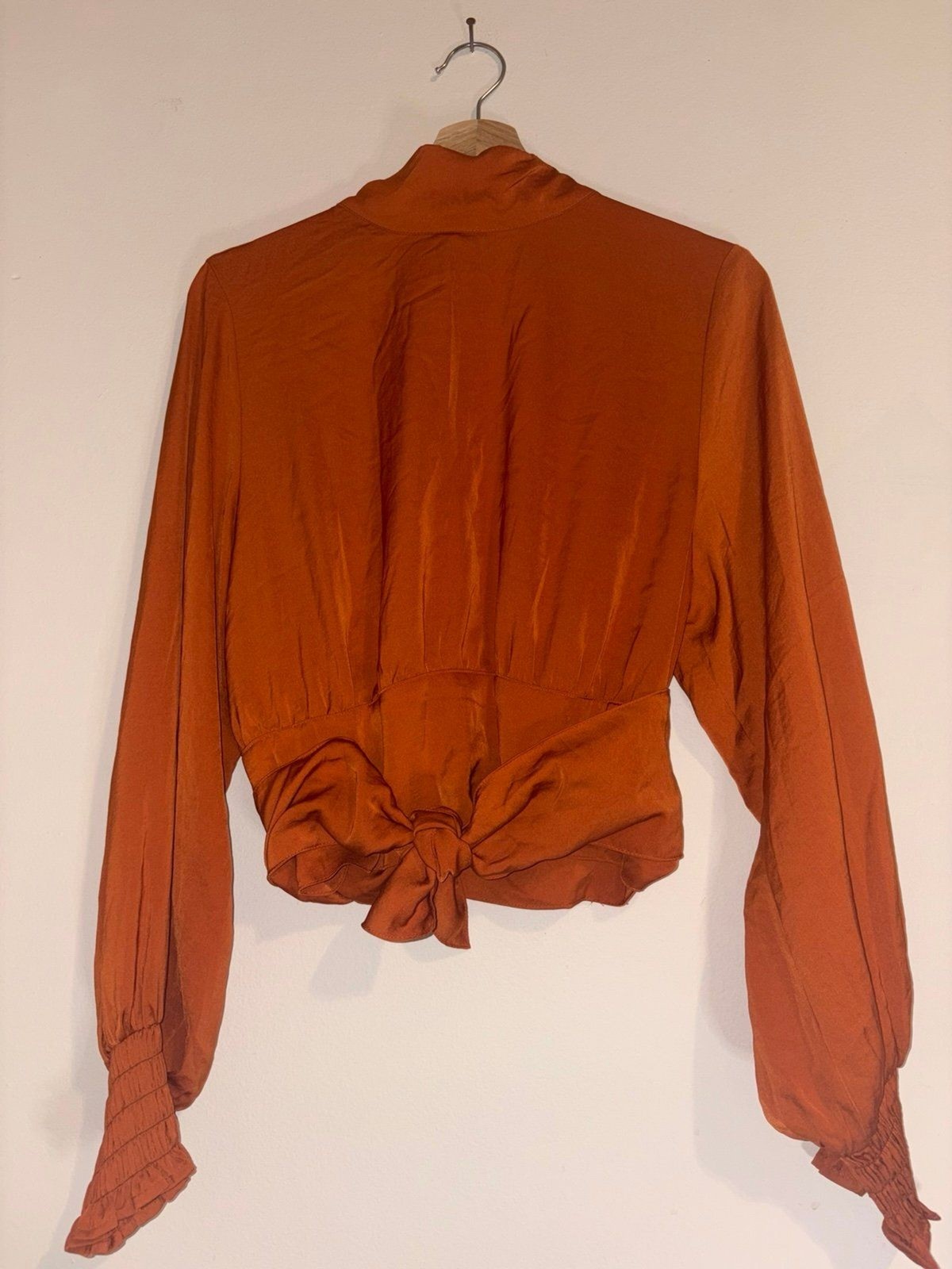 Open Edit Orange Long Sleeve Silky Tie Blouse – Size Large