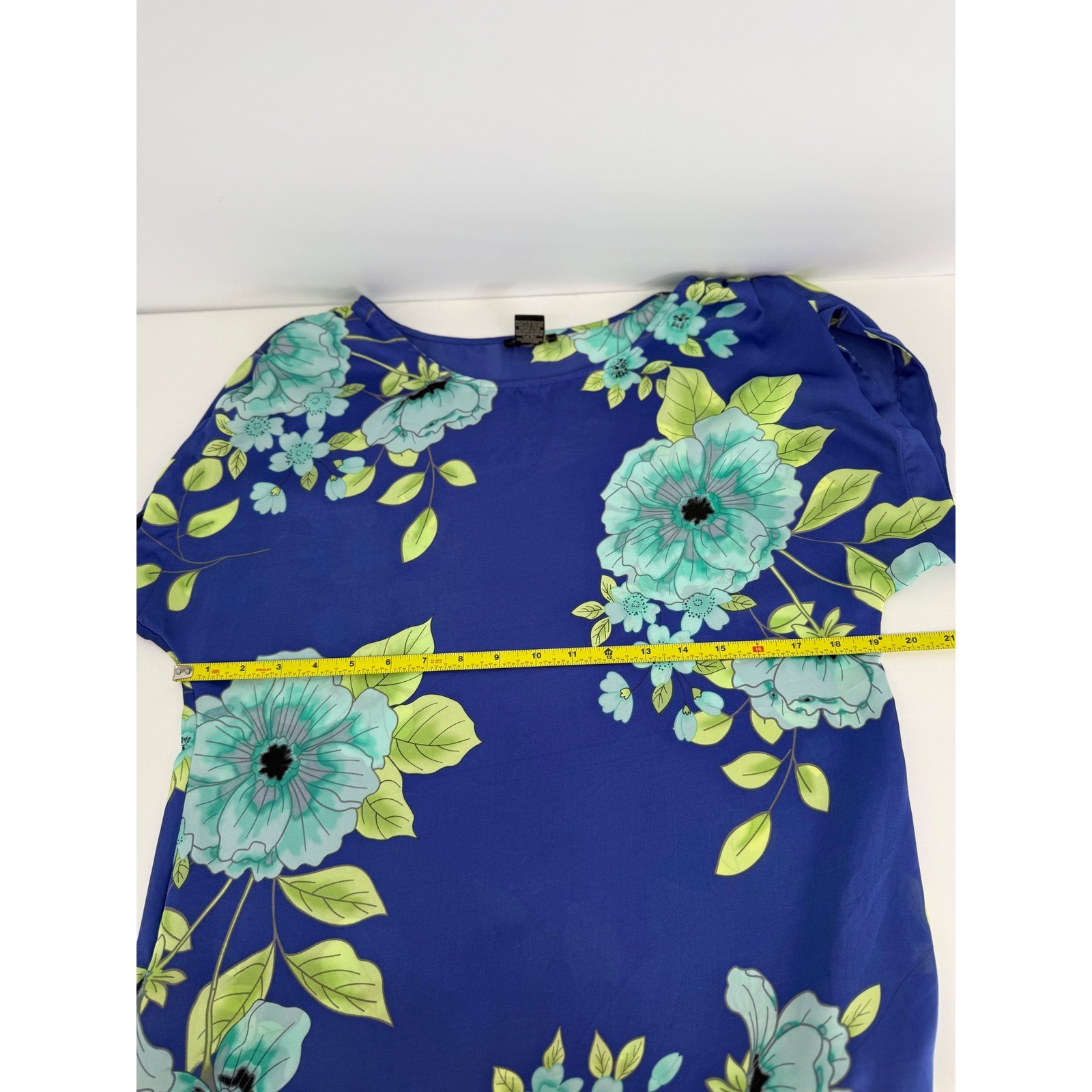 Nue Options Womens Blue Floral Split Sleeve Scoop Neck Blouse Top Sz S