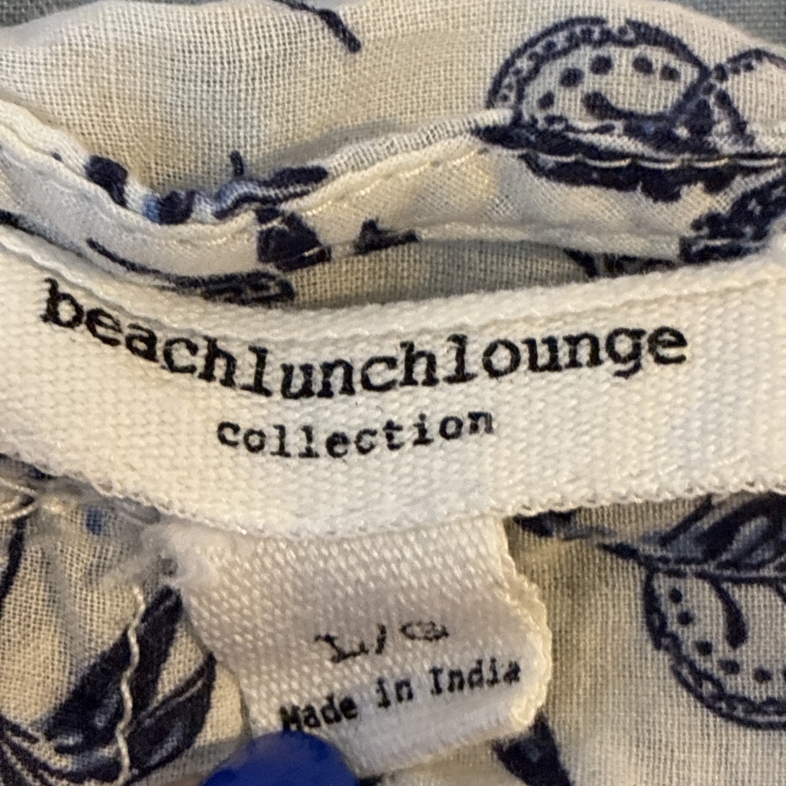 BeachLunchLounge Top Women’s Large Boho Paisley Floral Blue white Peplum Ruffle