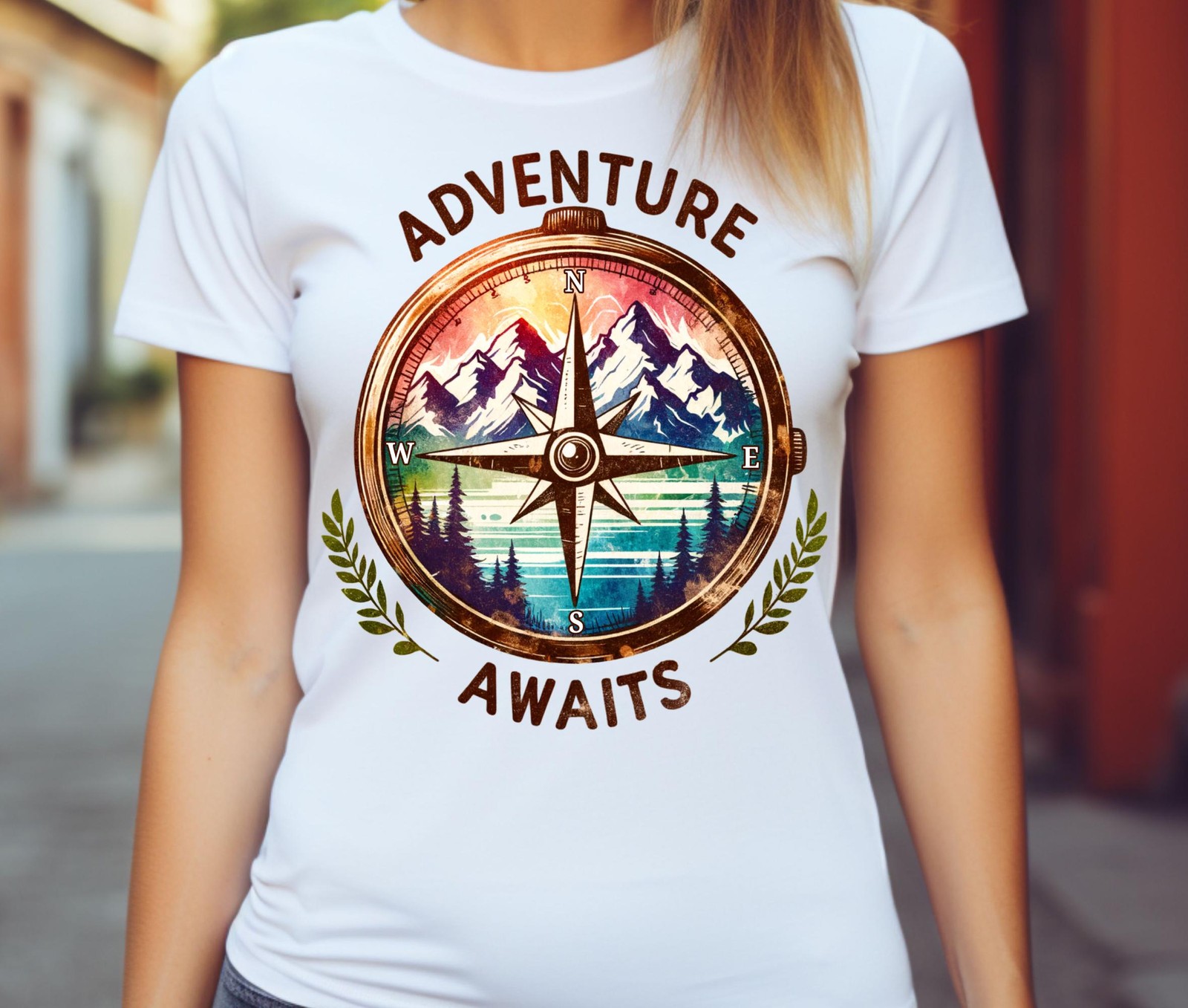 Adventure Awaits Compass T-Shirt Hiking Nature Mountains Travel Outdoor Tee Gift