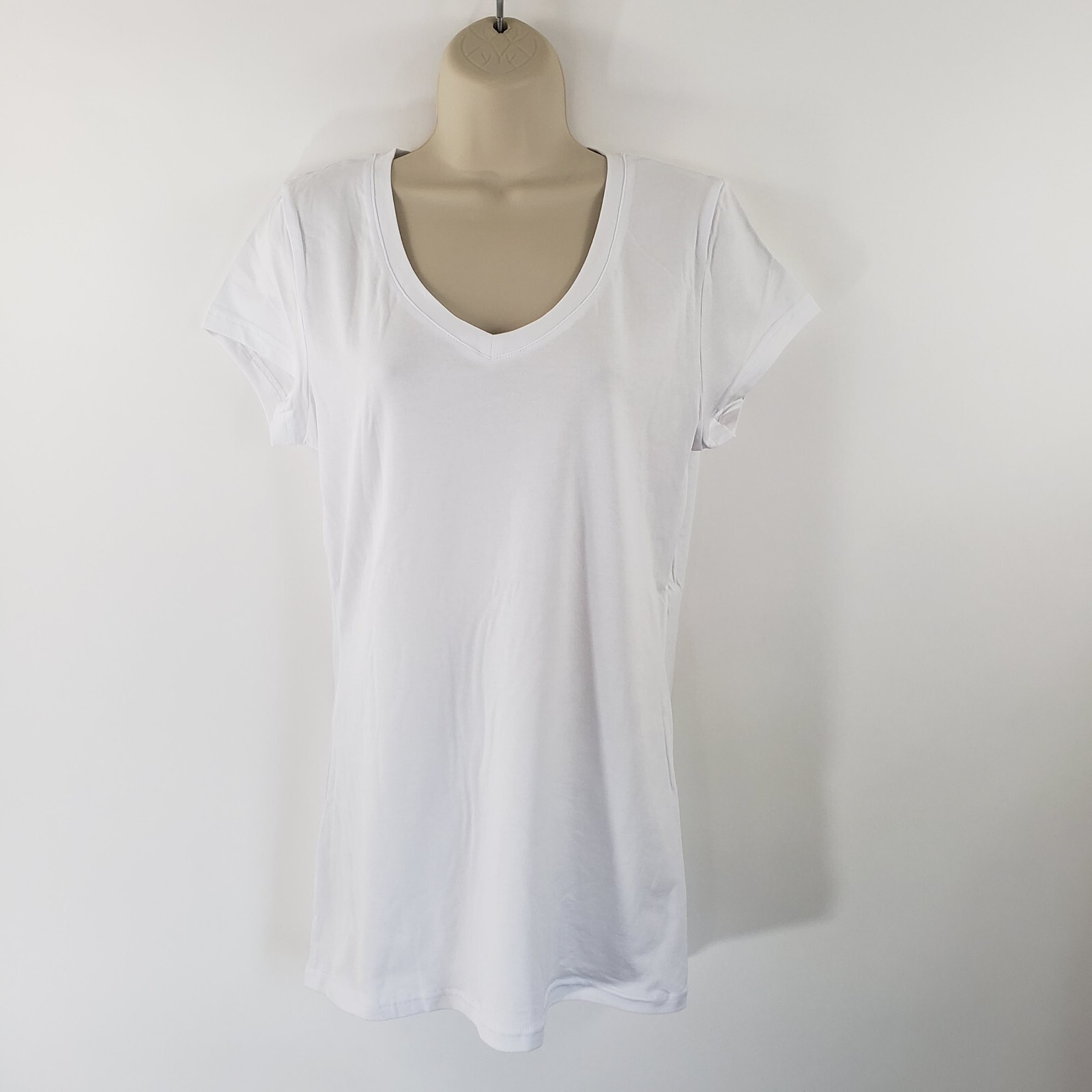 Rosio NEW Size 3X V-neck T-shirt Tee White Cap Sleeve Basic Staple Slimmer Fit