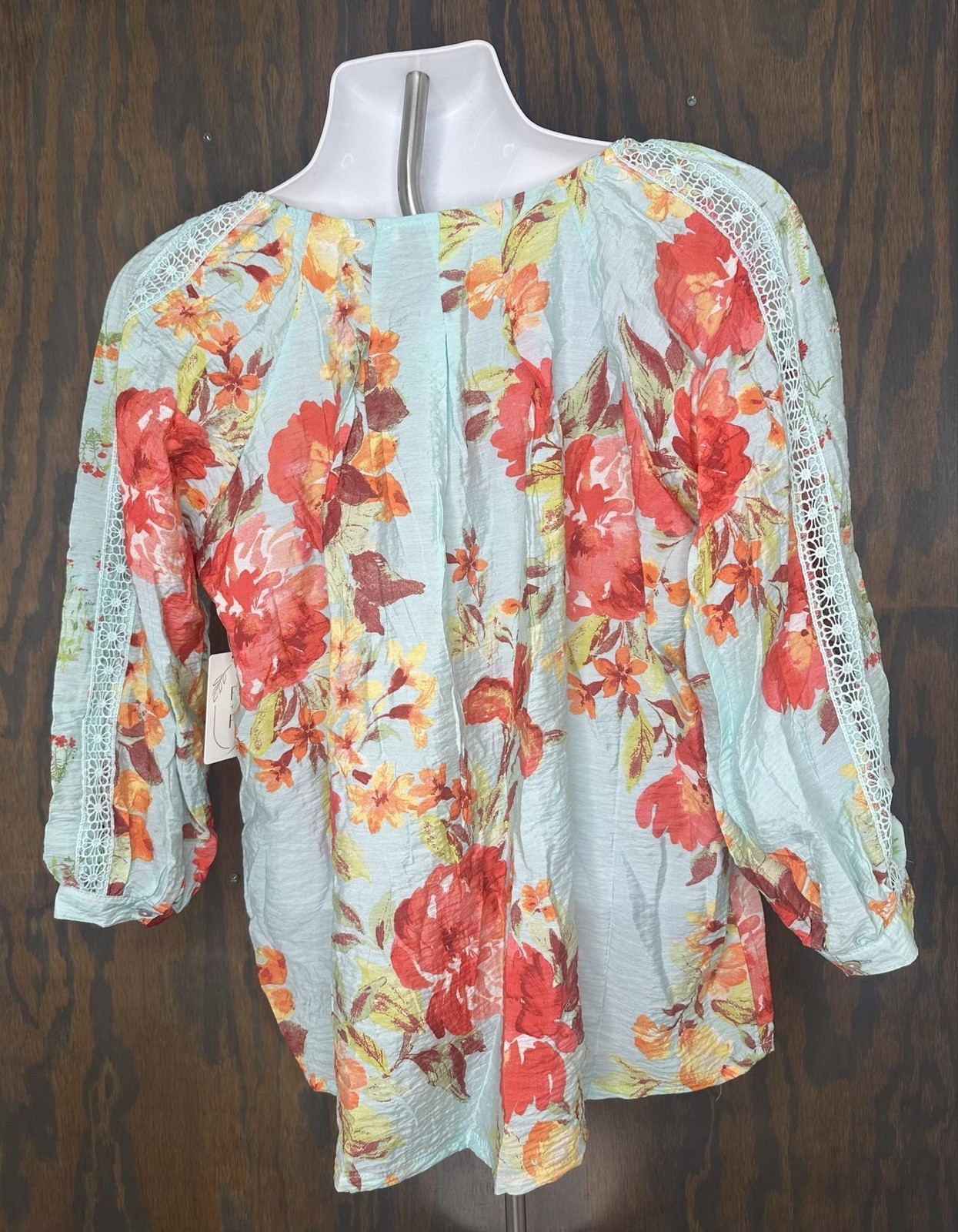 Fig + Flower Blouse Womens Plus 3X Multicolor Floral Crochet Boho Peasant Tunic