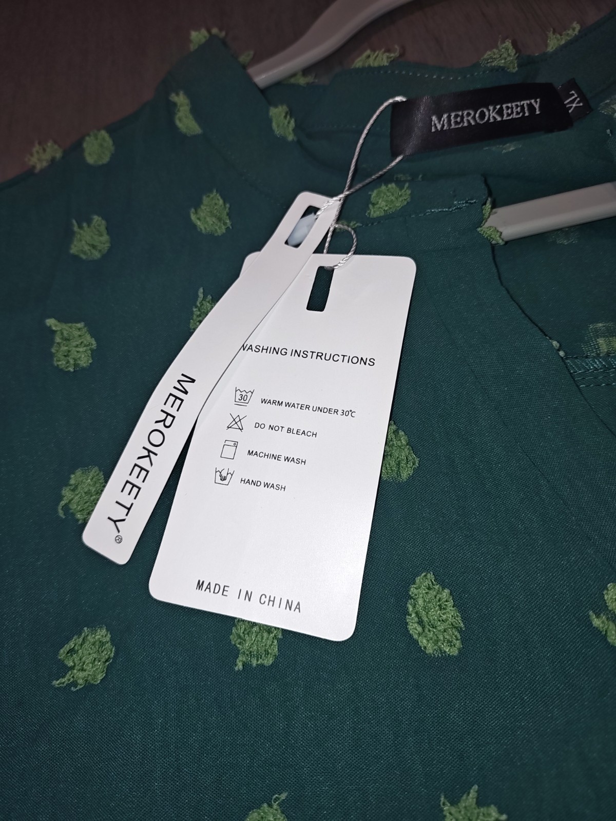 NWT MEROKEETY Green Swiss Dot Short Flutter Sleeve Blouse Top XL