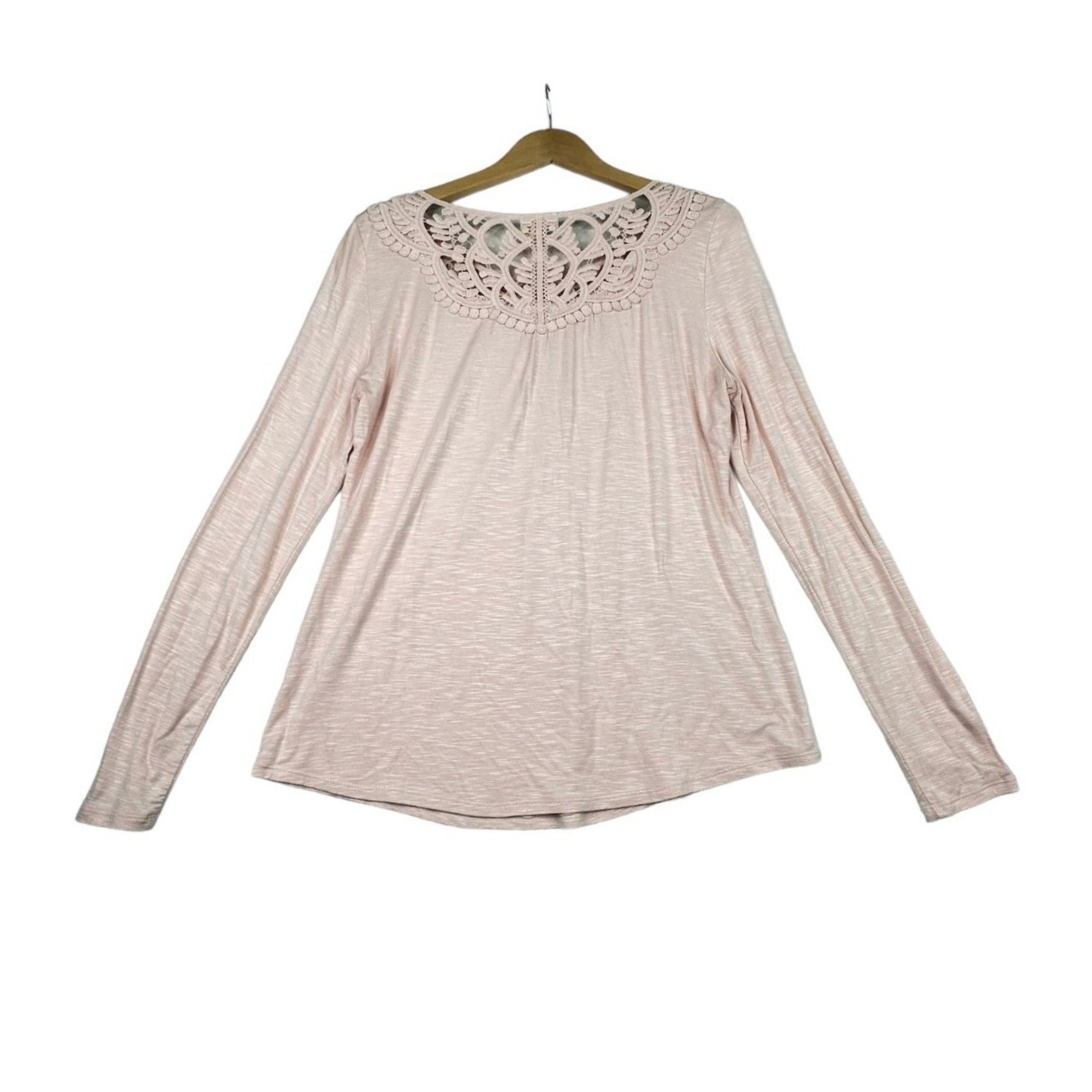 Anthropologie Meadow Rue Crochet Lace Neck Long Sleeve size M Pink