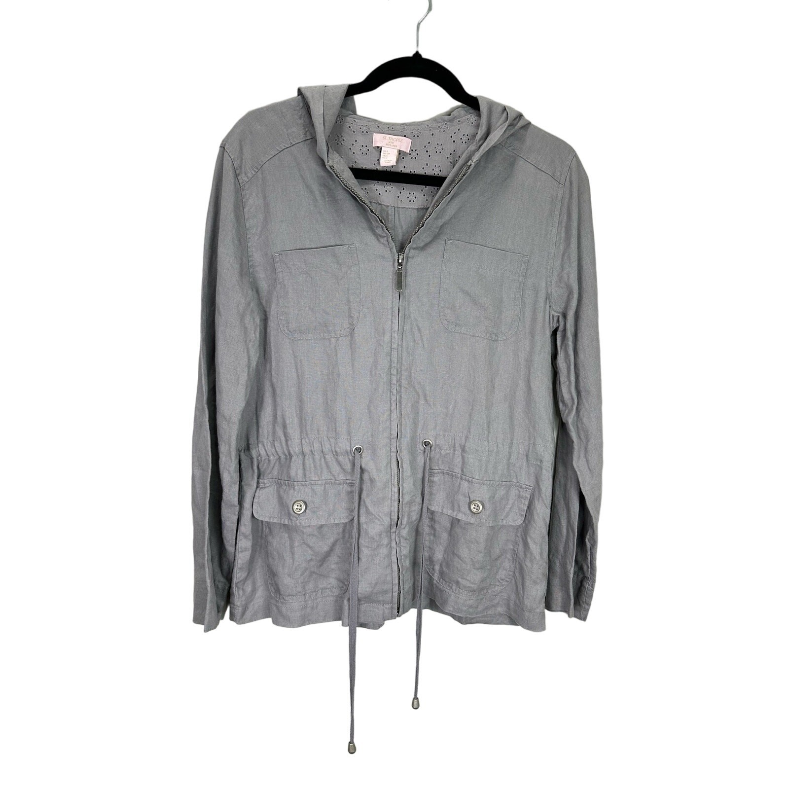 St. Tropez West NWOT 100% Linen Lightweight Full Zip Hooded Jacket size Small