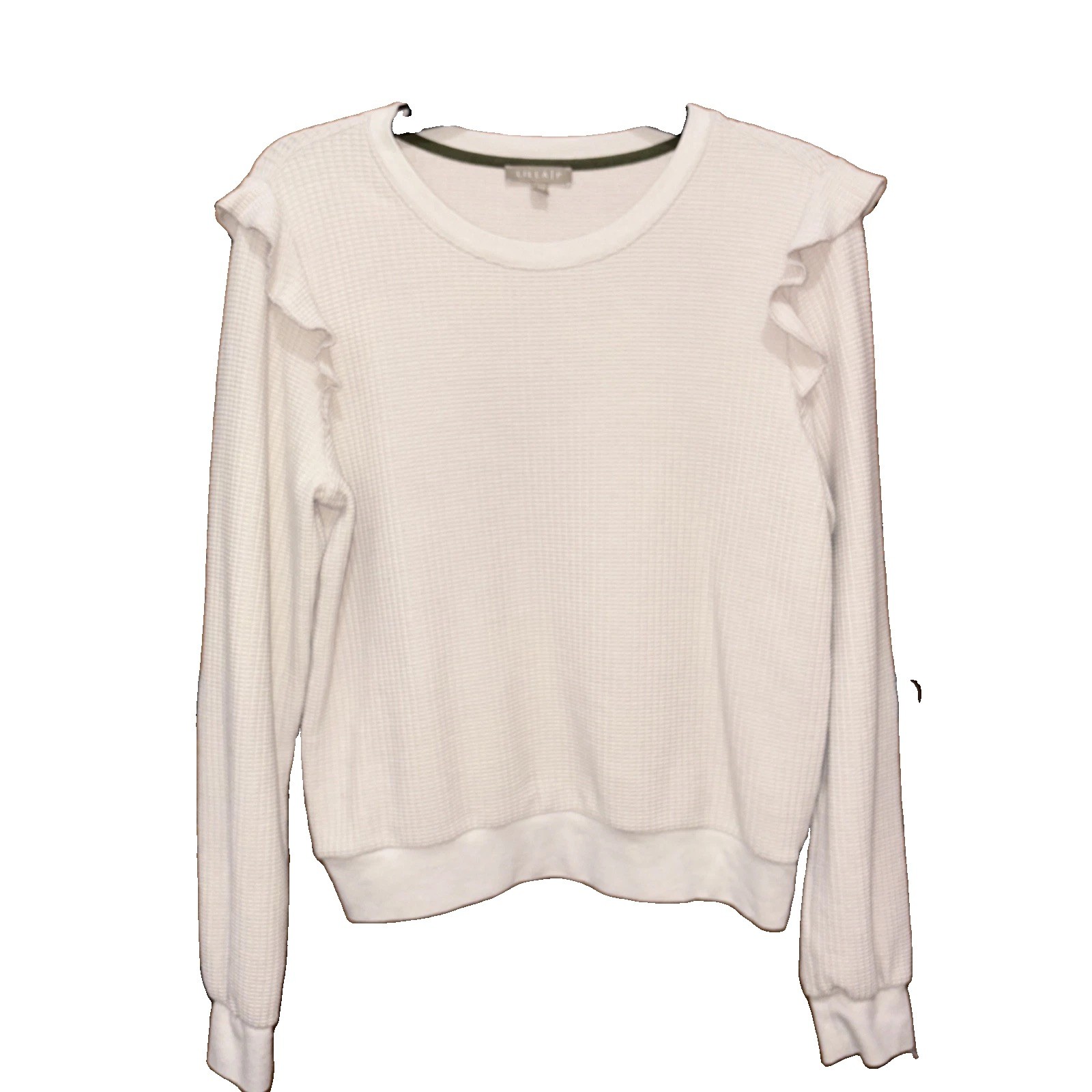 Lilla P Pullover Medium Ruffle Accent Cream Top Cottage Fairy Boho Romantic