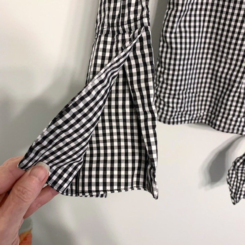 MAX JEANS Black White Gingham Front Tie Long Sleeve Cotton Womens Top | S