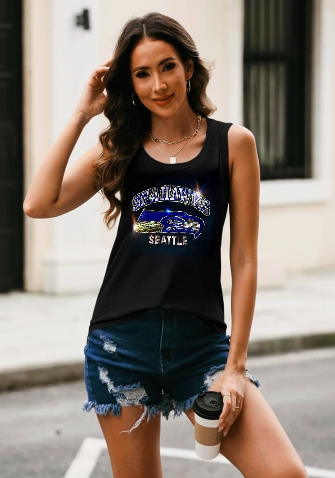 New Seattle Seahawks Bling Tank Top, Sz S-3X, Crystal Rhinestone, Relaxed Tank