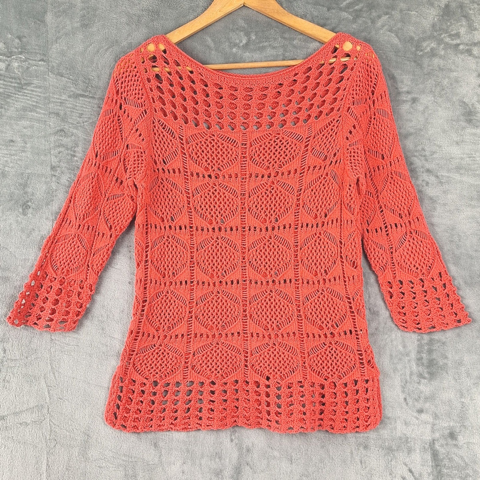 Womens Top Small Red Crochet Open Knit Boho Festival Floral Cottagecore Hippie