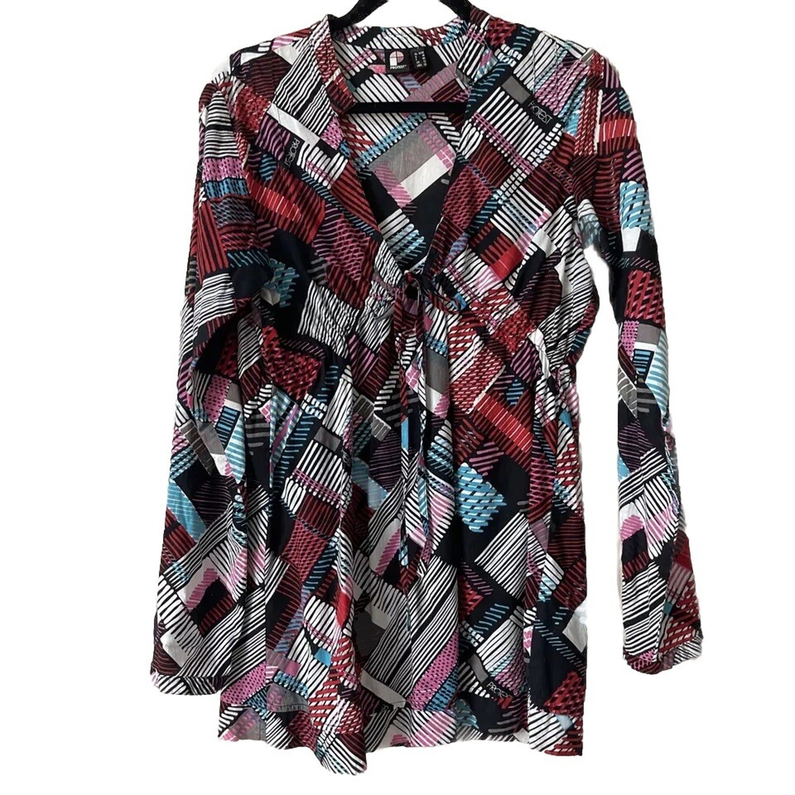 Protest Brand Netherlands Geometric Patchwork Tunic Blouse Sz 10 Eclectic artsy