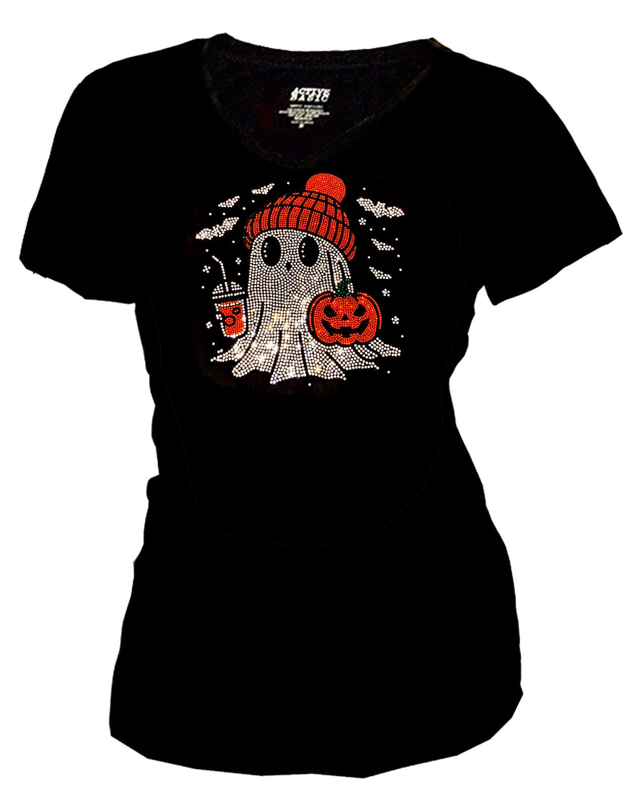 Halloween Ghost Hat, Women’s Tops Rhinestone Trick or Treat Spooky Season Shirt