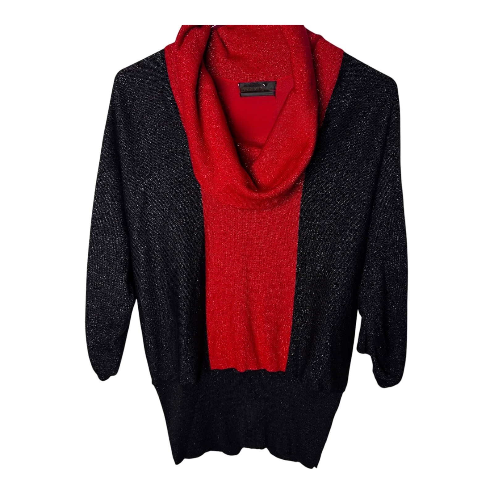 Style & Co Cowl Neck Long Sleeve Red/Black/Metallic Sweater Size Petite Large