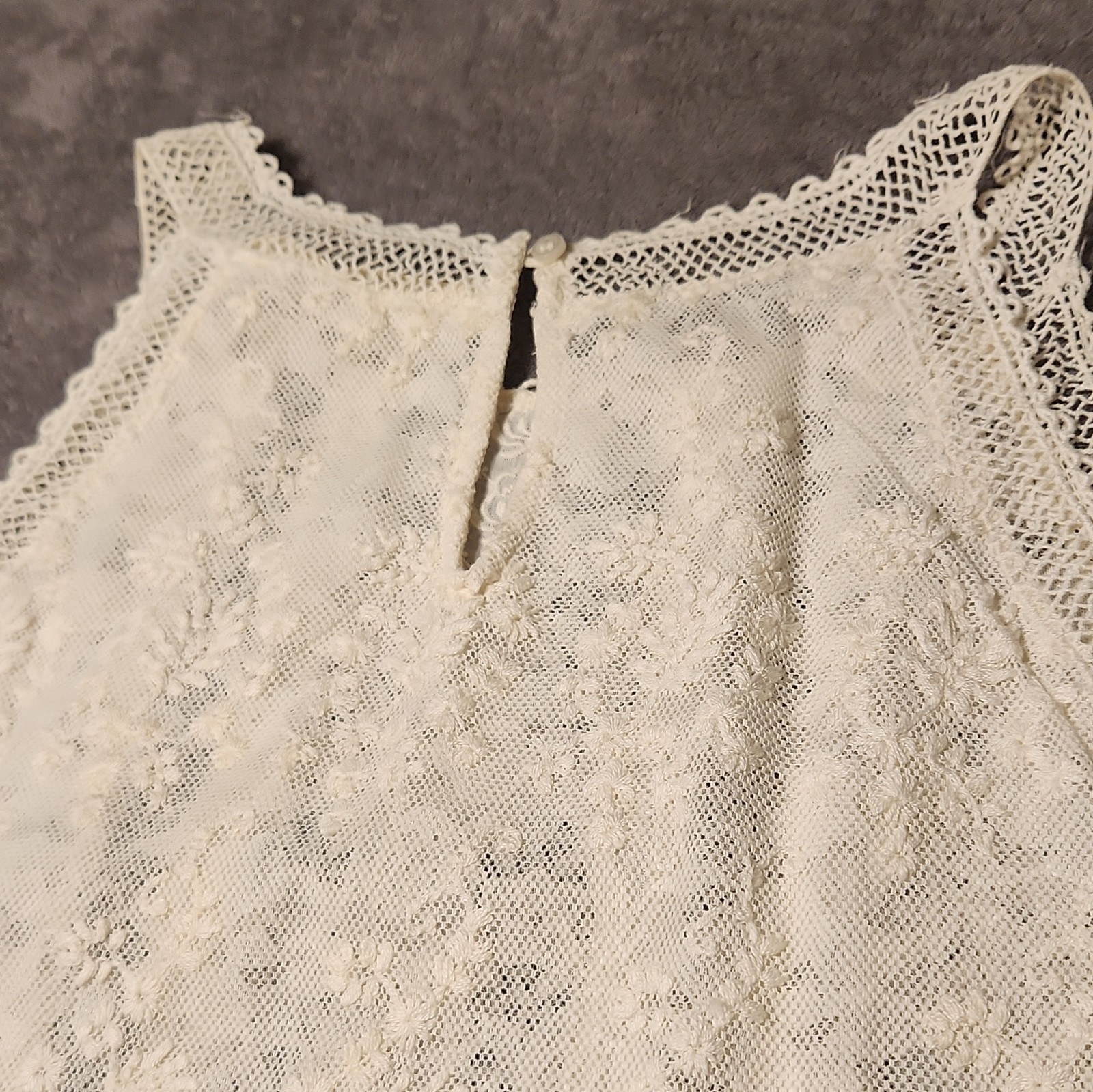 Athe Vanessa Bruno Lace Top White Cotton Blouse Sheer Boho Tank Embroidered 40