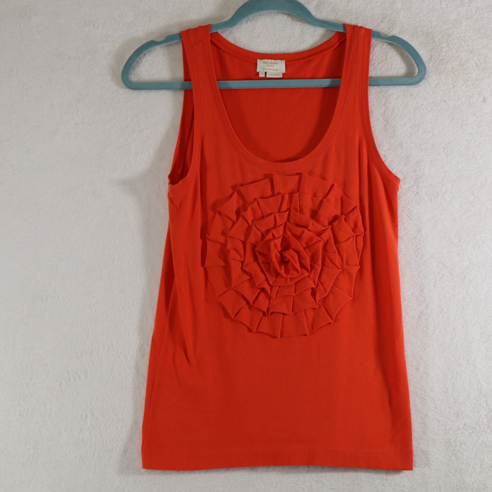 Kate Spade New York Womens Orange Floral Rosette Scoop Neck Pullover Blouse S