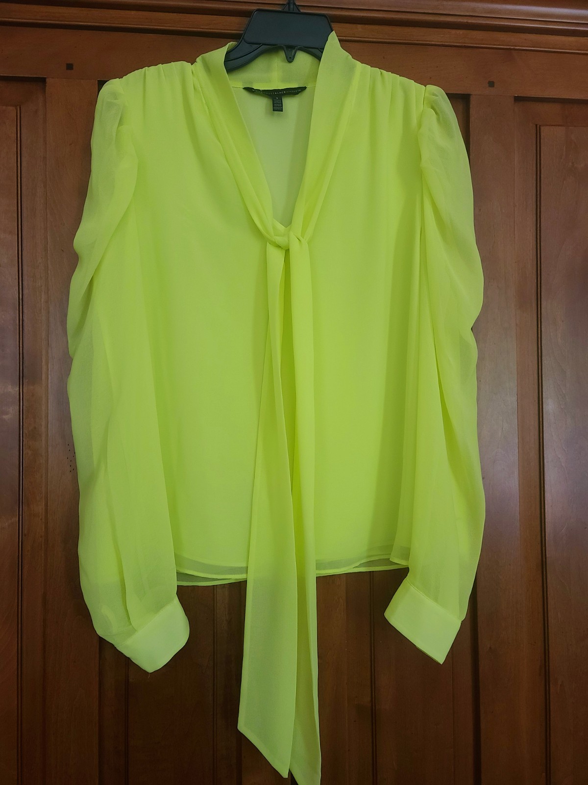 White House Black Market Paf Sheer Long Sleeve Lime Green Blouse Small