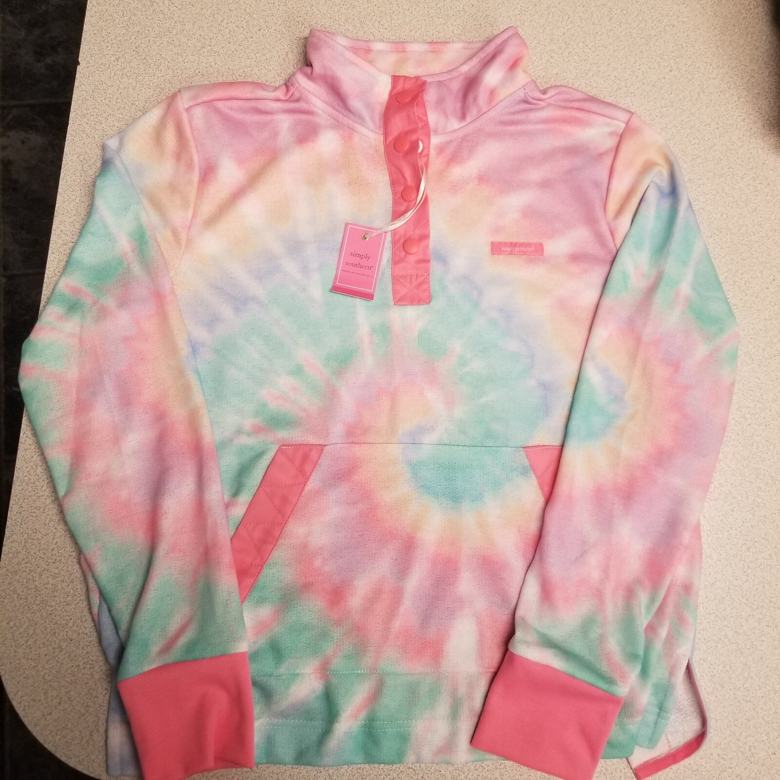 Simply Southern LARGE tye Dye Pullover button up/ pockets BNWT