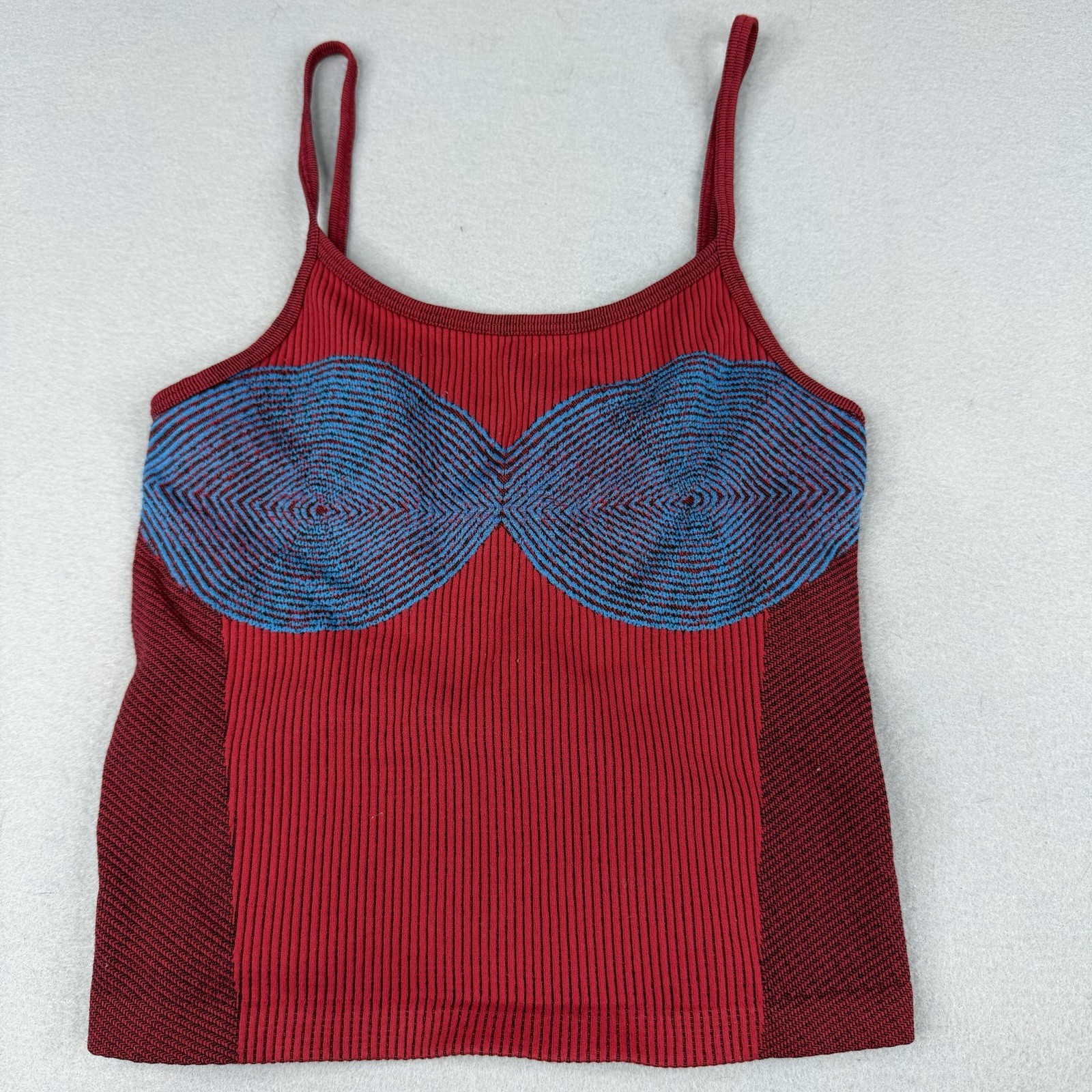 Zara Limitless Contour Knit Cami Red Blue Optical Illusion XS-S NWT Jaquard
