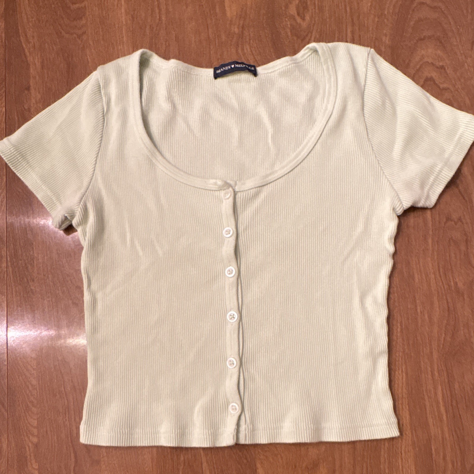 Brandy Melville Women’s One Size White Scoop Neck Short Sleeve Knit Button Top