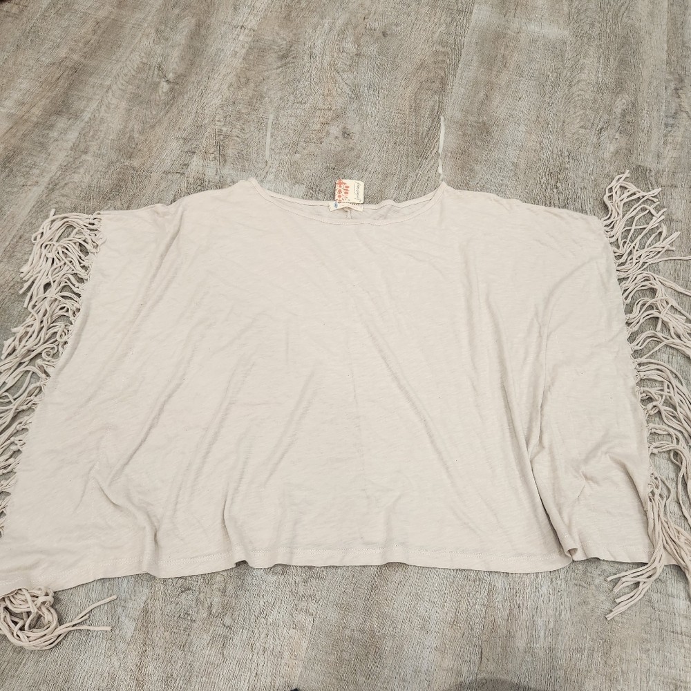 NWT FP Movement By Free People Beige Fringe Poncho Size Small