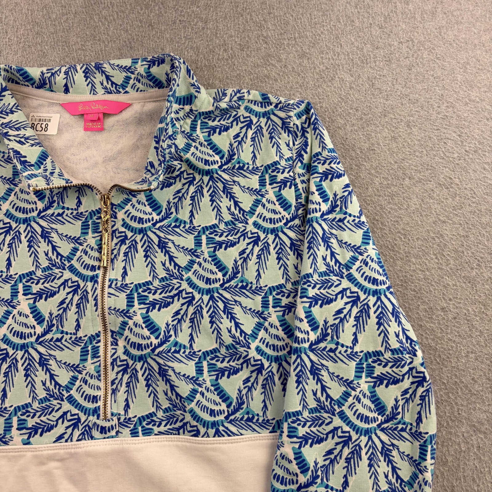 Lilly Pulitzer Shirt Womens Medium Blue 1/2 Zip Long Sleeve Tunic Top