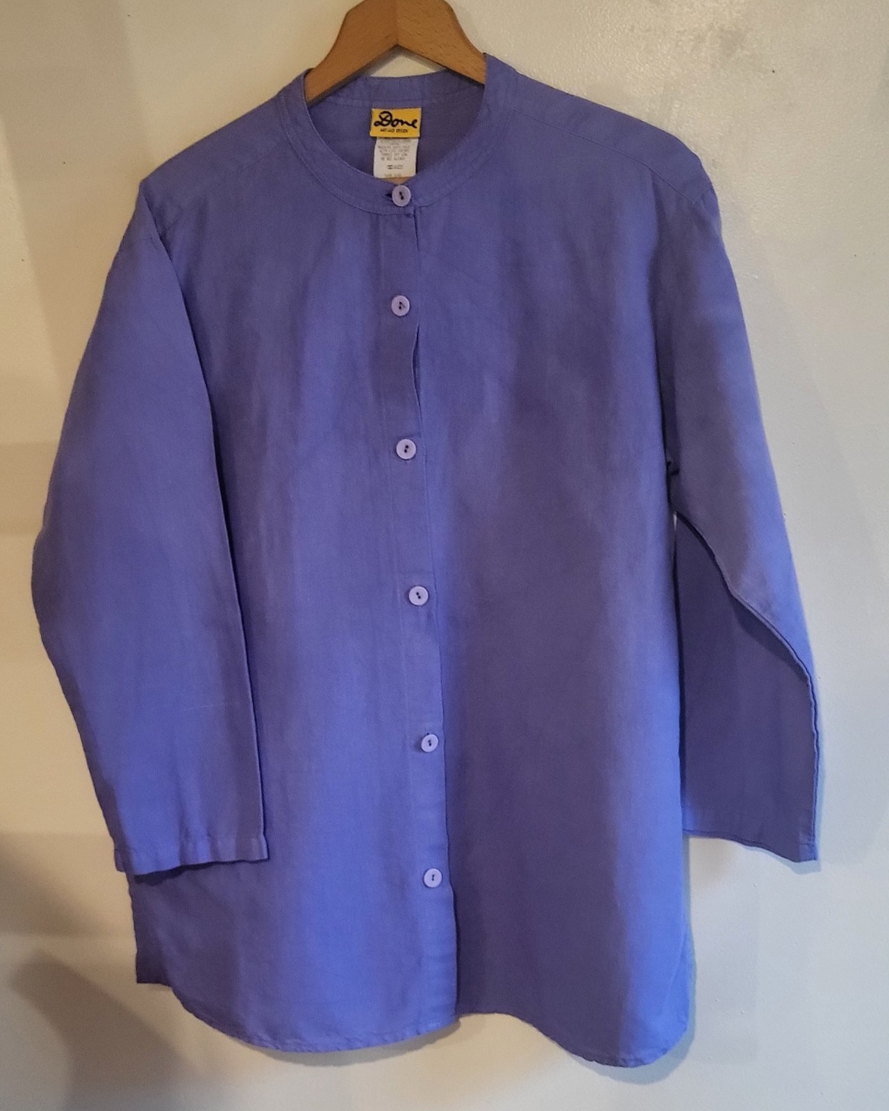 Ken Done Art & Design Linen Blend Button-Up Tunic Blouse 90s Vintage Purple