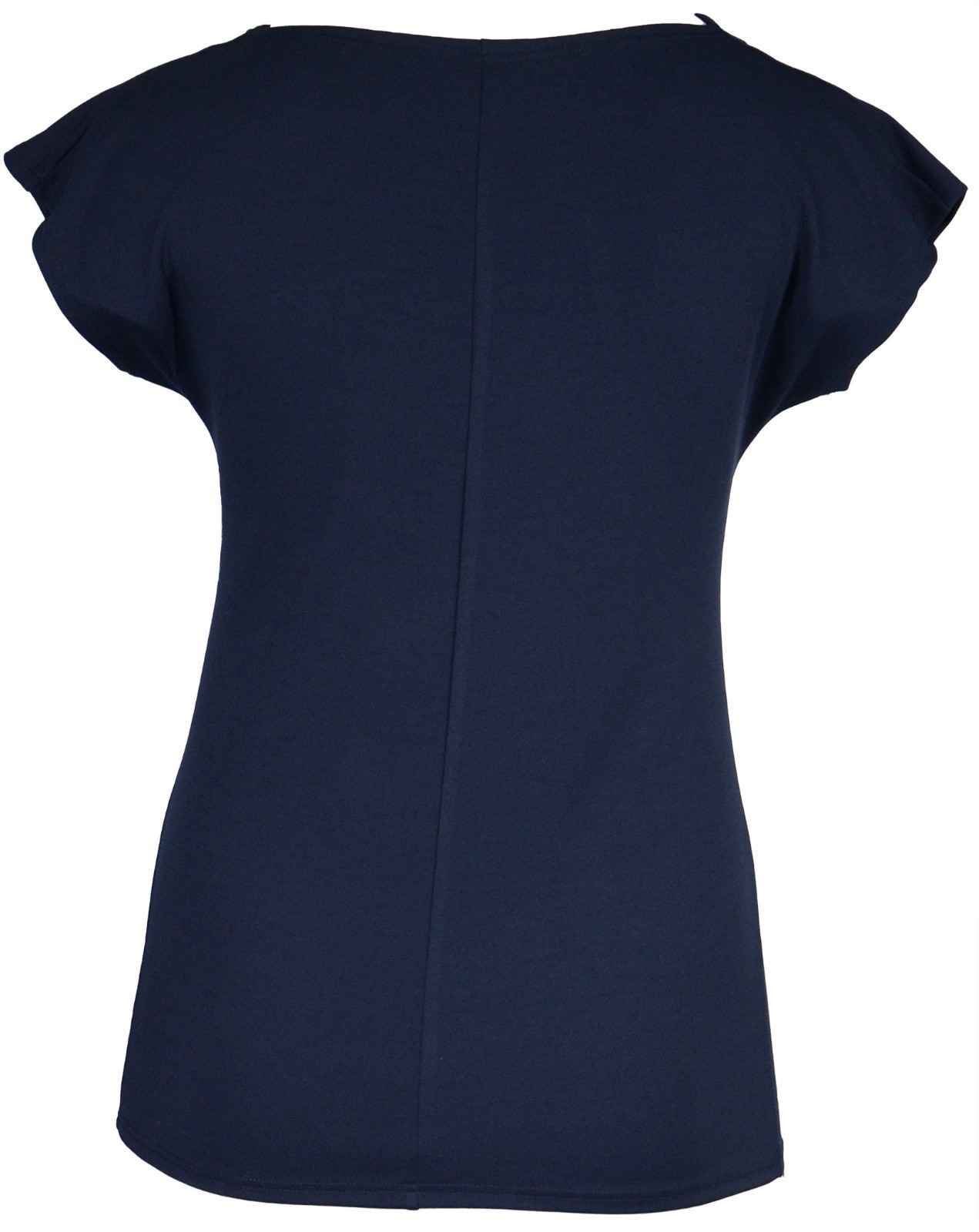 Womens Navy Cowl Neck Cap Sleeve Top Plain Dark Blue