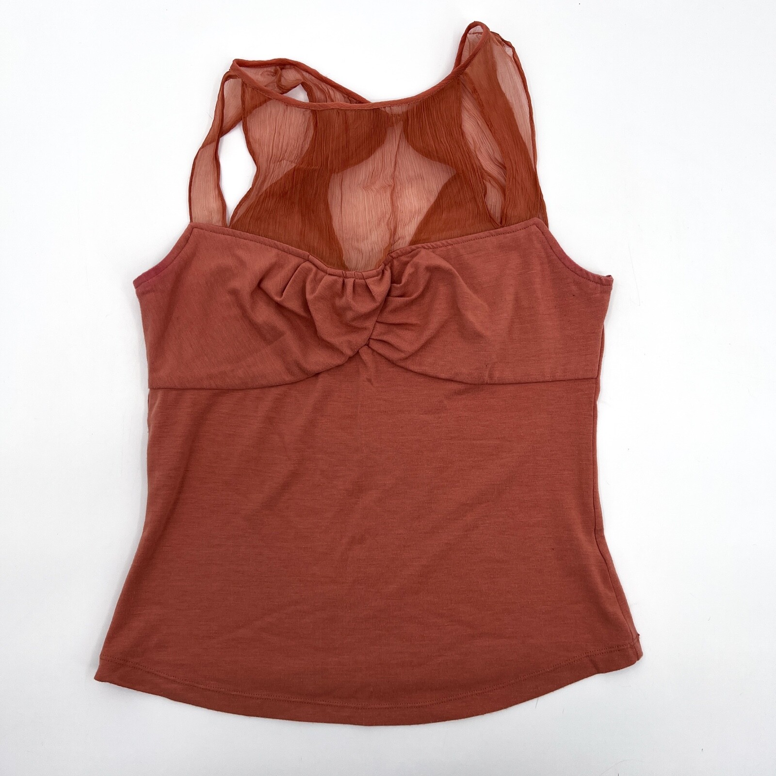Unbranded Shirt Womens Medium Red Orange Blouse Sleeveless Sheer Pull on