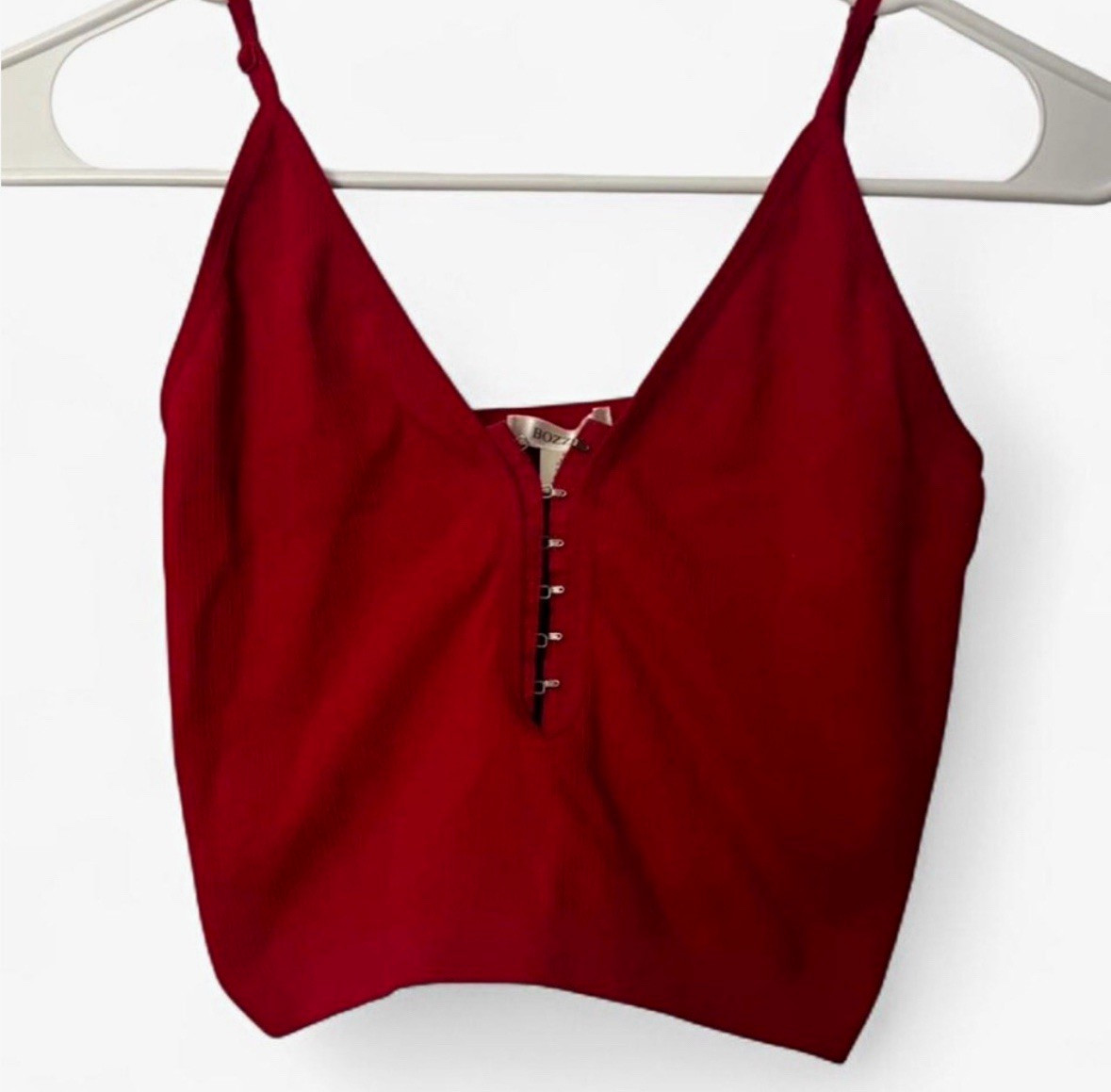 Bozzolo Red Solid V-Neck Hook & Eye Spaghetti Strap Cami Top S