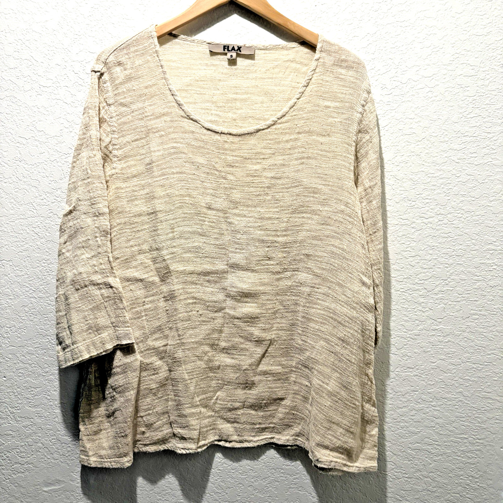 FLAX Tunic Top Womens Small (to Large) Linen Blend Oversized Oatmeal Beige